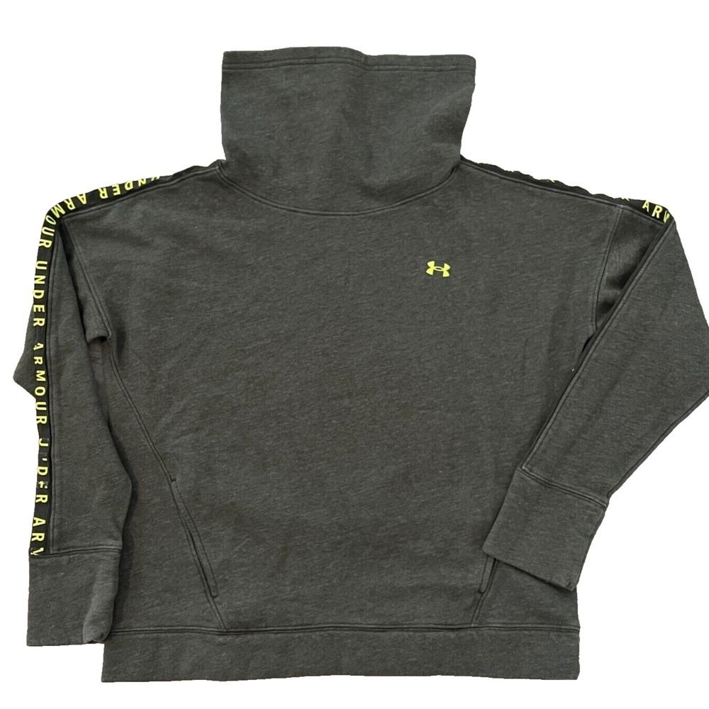Under Armour Sweatshirt Womens Small Green Long Sleeve Fleece High Neck Logo EUC